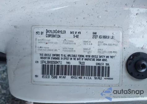 2002 Dodge Dakota Sport z USA, uszkodzony, nr VIN 1B7HL38X92S694711